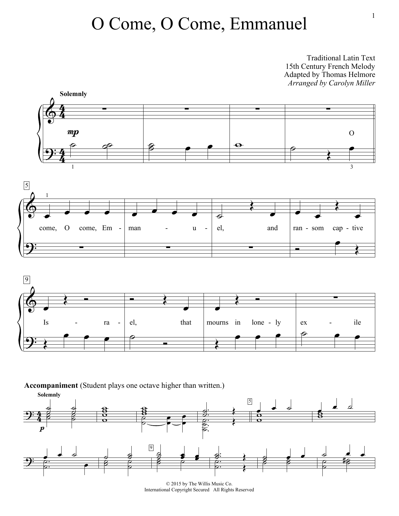 Carolyn Miller O Come, O Come, Emmanuel Sheet Music Notes & Chords for Educational Piano - Download or Print PDF
