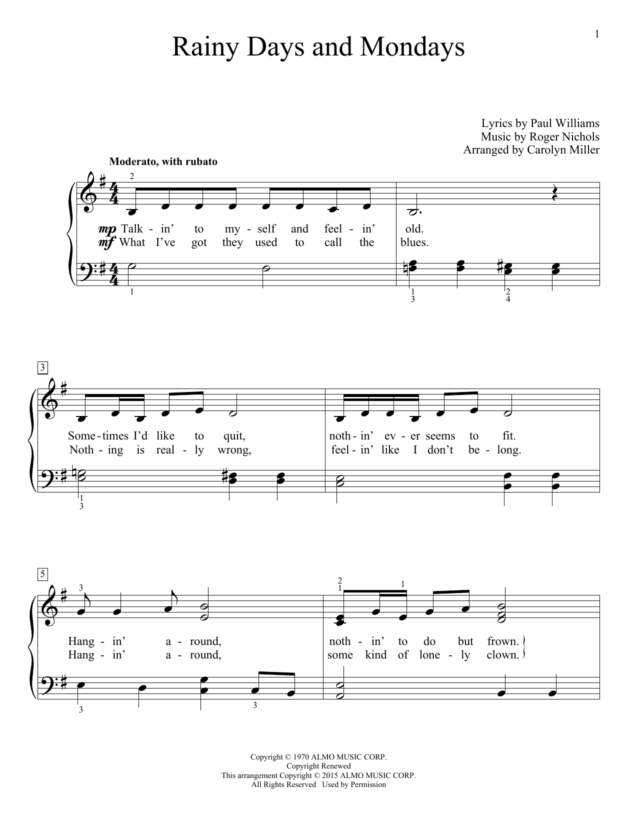 Carolyn Miller Rainy Days And Mondays Sheet Music Notes & Chords for Educational Piano - Download or Print PDF