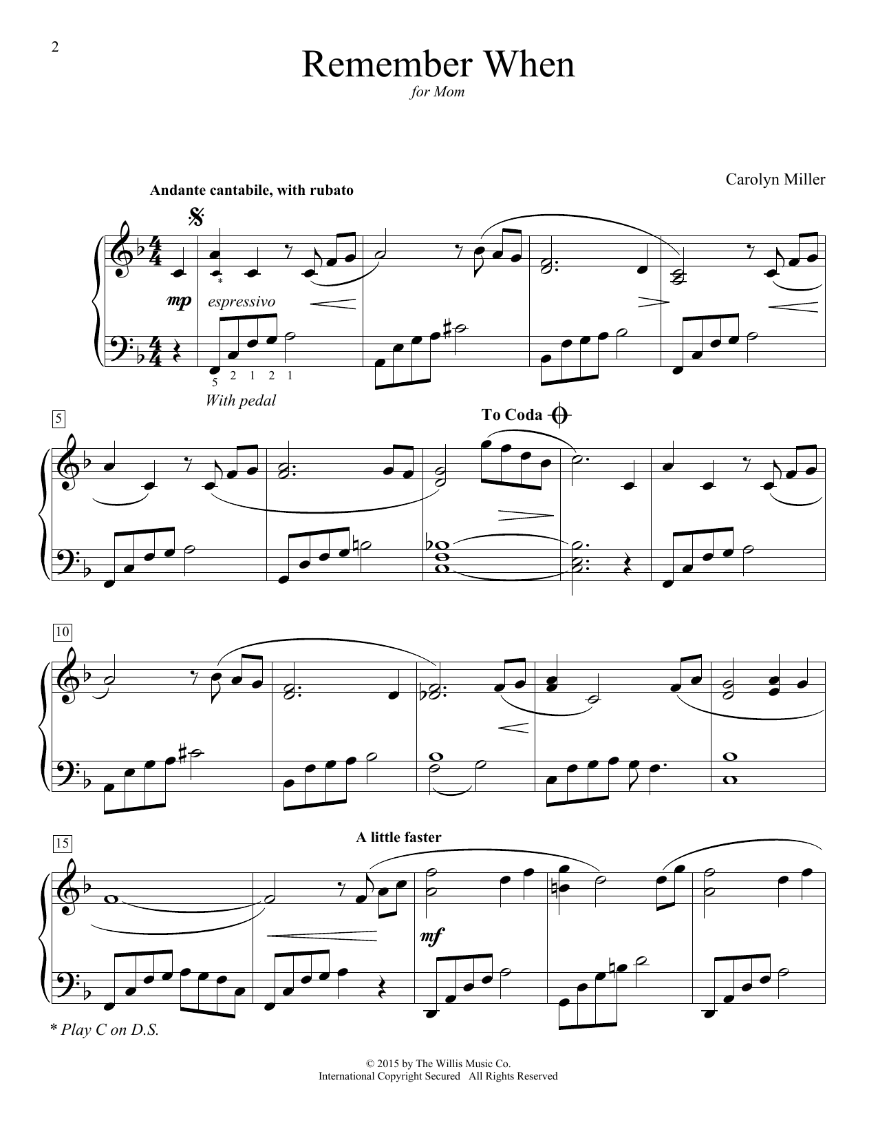 Carolyn Miller Remember When Sheet Music Notes & Chords for Educational Piano - Download or Print PDF