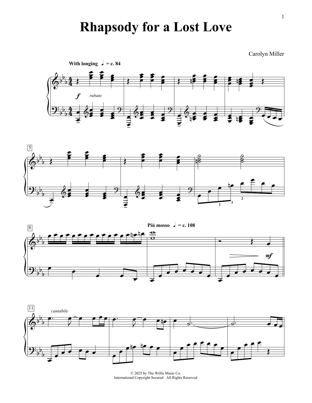 Carolyn Miller Rhapsody For A Lost Love Sheet Music Notes & Chords for Educational Piano - Download or Print PDF