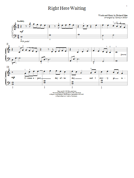 Carolyn Miller Right Here Waiting Sheet Music Notes & Chords for Educational Piano - Download or Print PDF