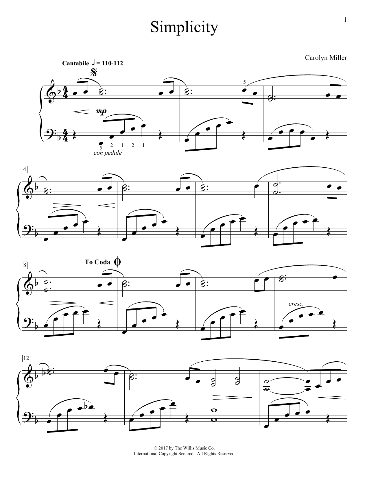 Carolyn Miller Simplicity Sheet Music Notes & Chords for Educational Piano - Download or Print PDF