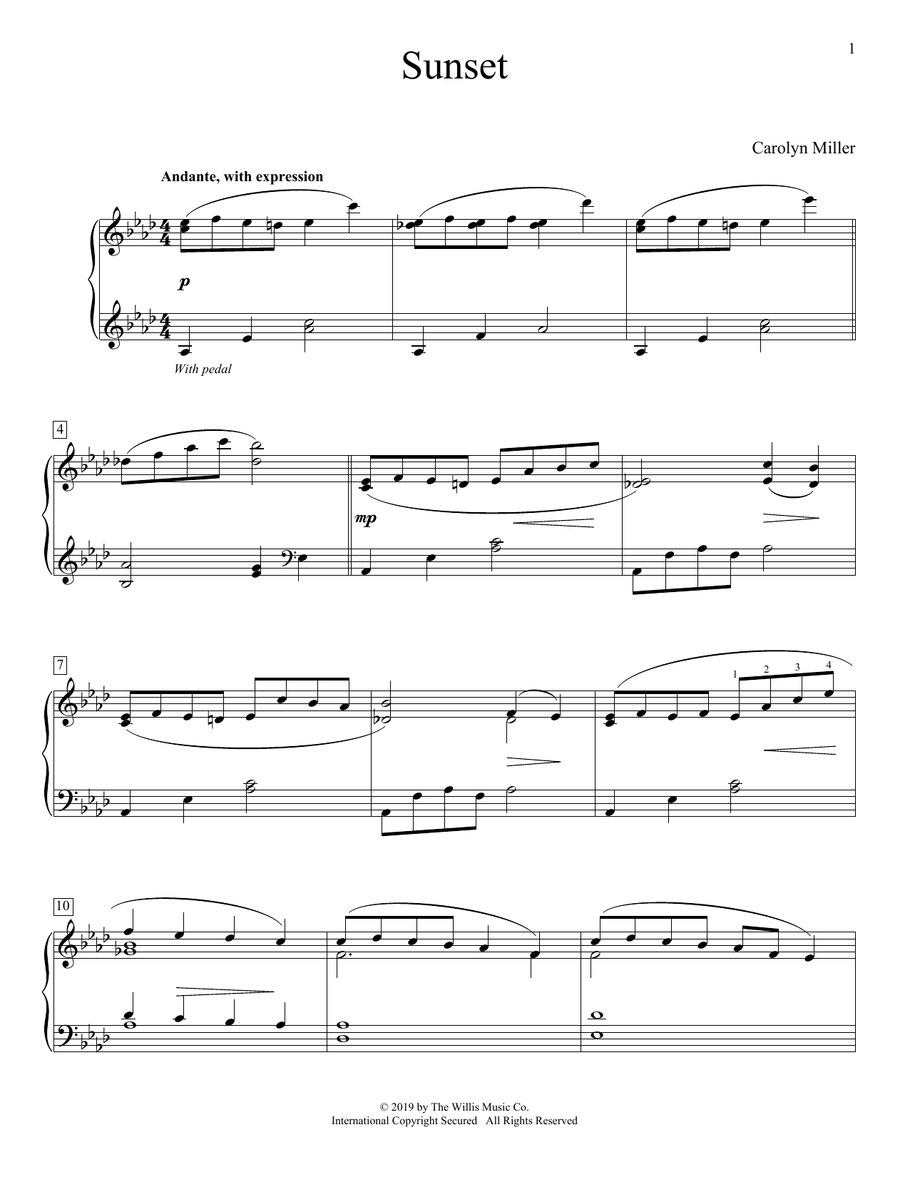 Carolyn Miller Sunset Sheet Music Notes & Chords for Educational Piano - Download or Print PDF