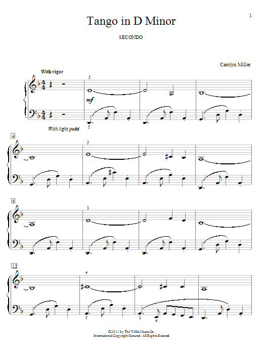 Carolyn Miller Tango In D Minor Sheet Music Notes & Chords for Piano Duet - Download or Print PDF