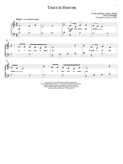 Carolyn Miller Tears In Heaven Sheet Music Notes & Chords for Educational Piano - Download or Print PDF