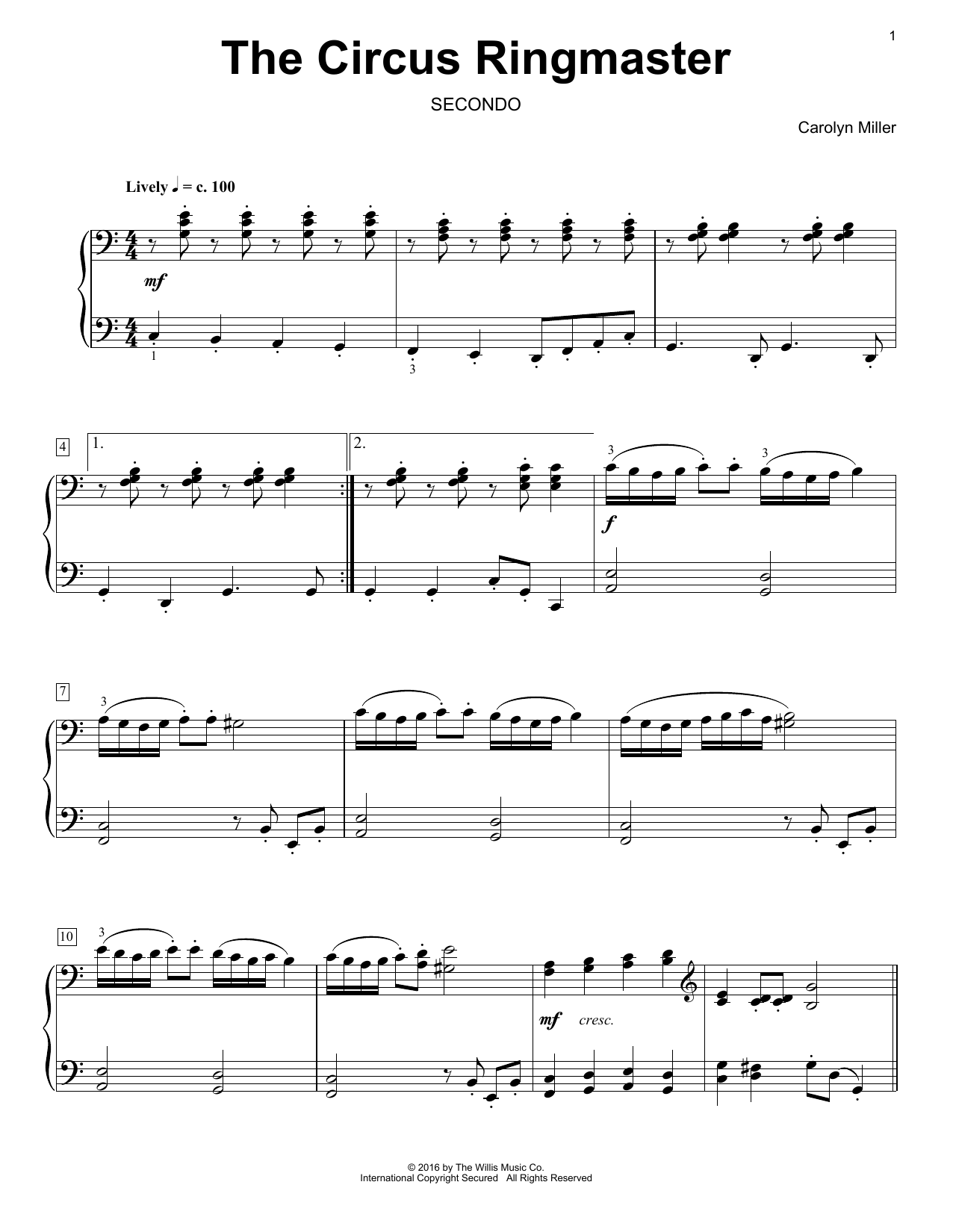 Carolyn Miller The Circus Ringmaster Sheet Music Notes & Chords for Piano Duet - Download or Print PDF