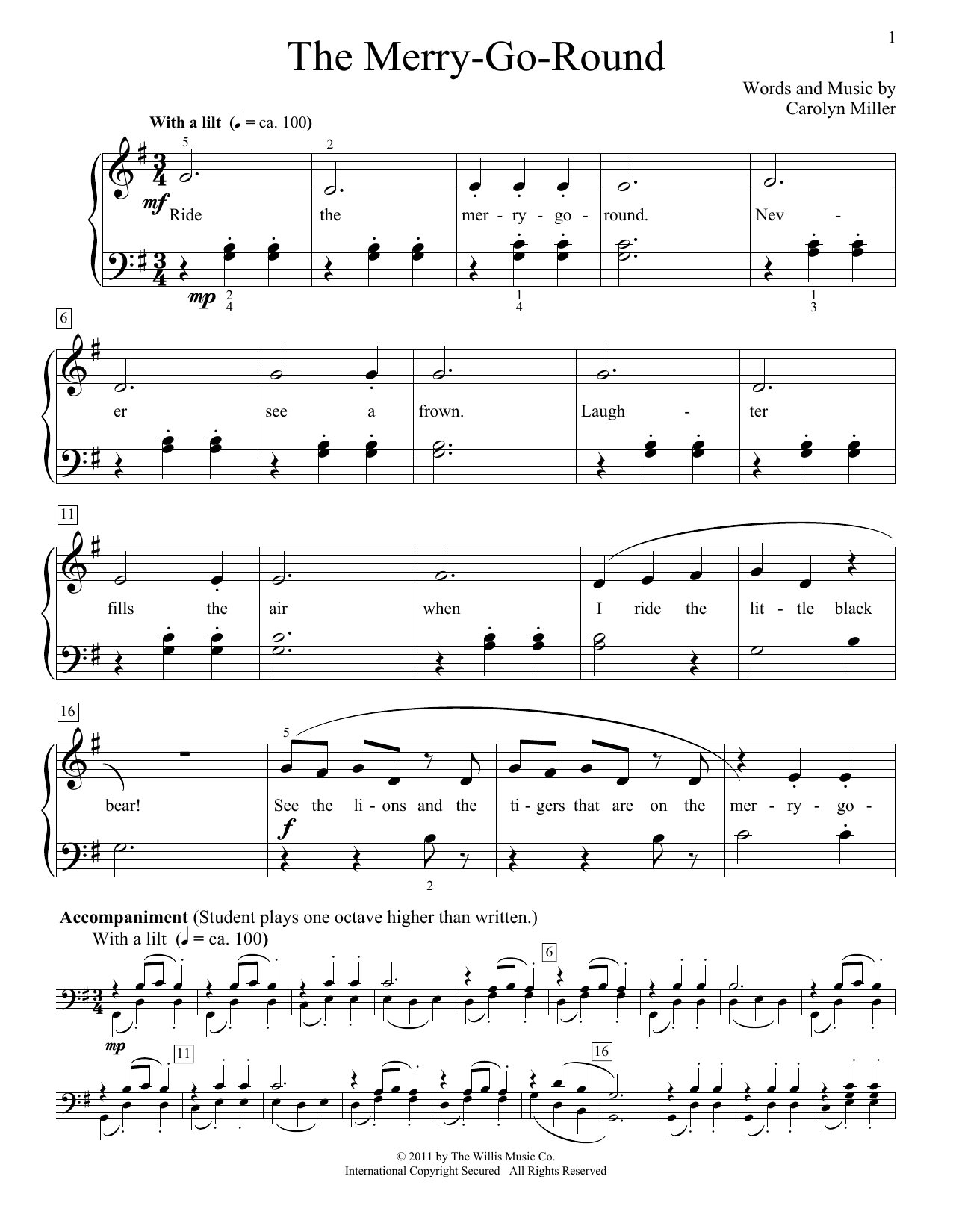 Carolyn Miller The Merry-Go-Round Sheet Music Notes & Chords for Educational Piano - Download or Print PDF