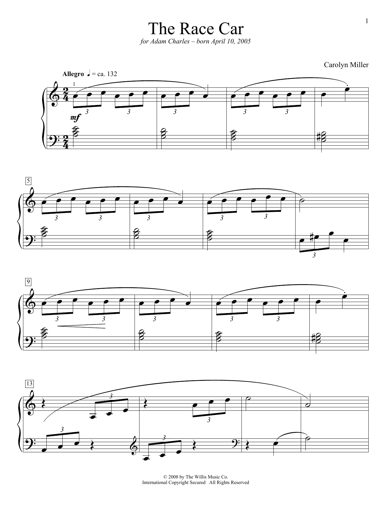 Carolyn Miller The Race Car Sheet Music Notes & Chords for Educational Piano - Download or Print PDF