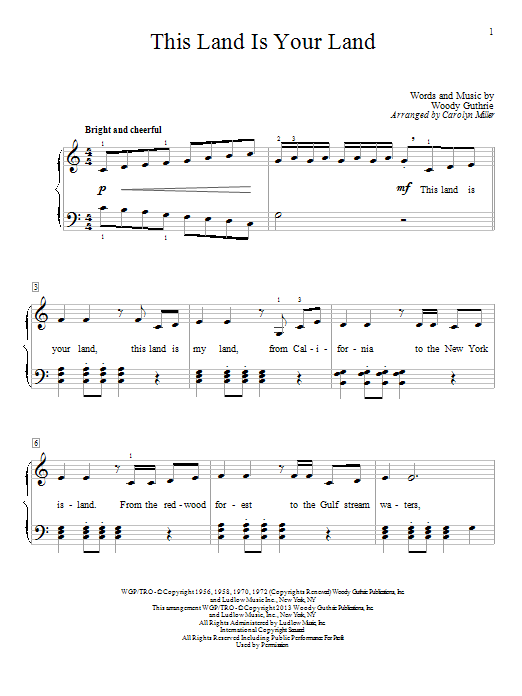 Carolyn Miller This Land Is Your Land Sheet Music Notes & Chords for Educational Piano - Download or Print PDF