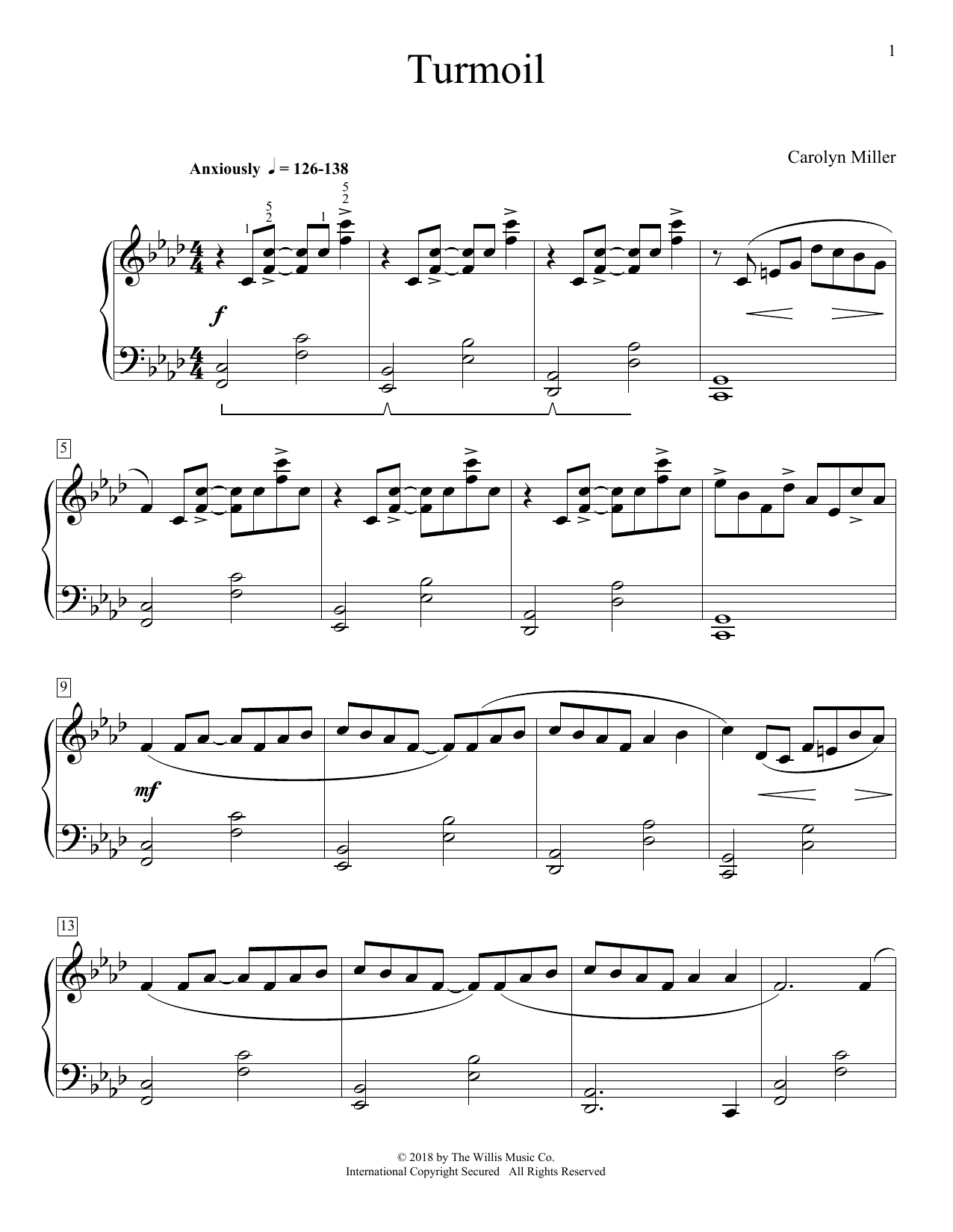 Carolyn Miller Turmoil Sheet Music Notes & Chords for Educational Piano - Download or Print PDF