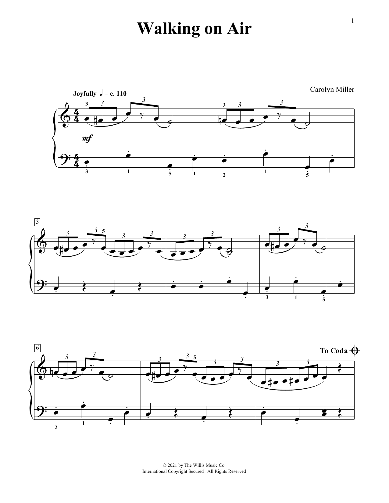 Carolyn Miller Walking On Air Sheet Music Notes & Chords for Educational Piano - Download or Print PDF