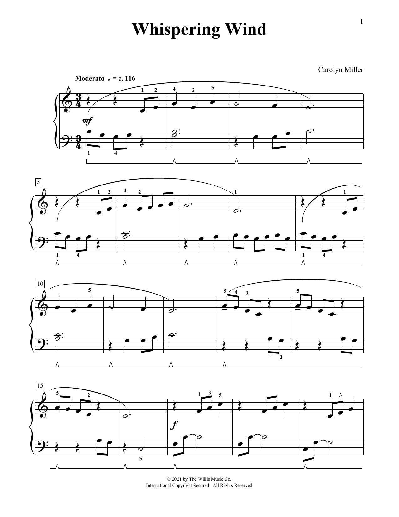 Carolyn Miller Whispering Wind Sheet Music Notes & Chords for Educational Piano - Download or Print PDF
