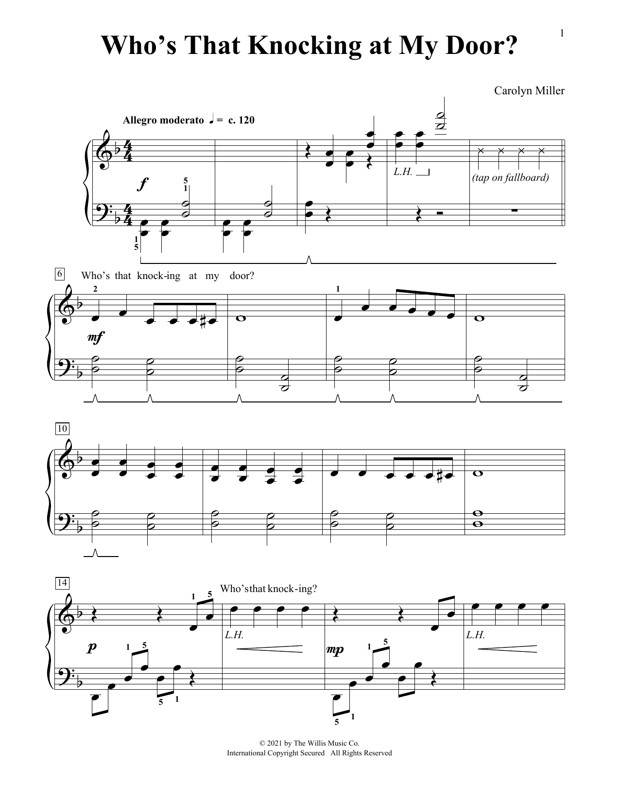 Carolyn Miller Who's That Knocking At My Door? Sheet Music Notes & Chords for Educational Piano - Download or Print PDF