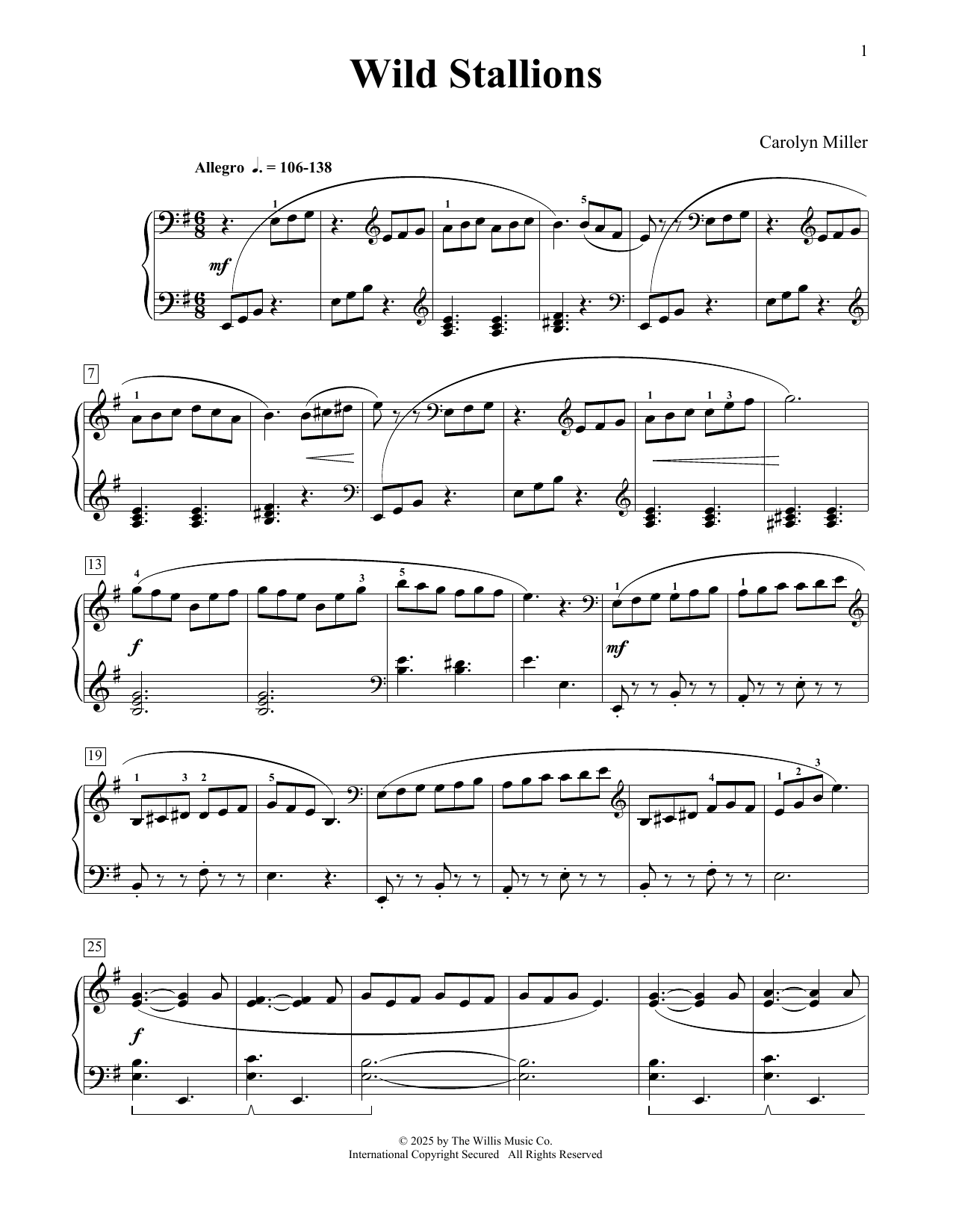 Carolyn Miller Wild Stallions Sheet Music Notes & Chords for Educational Piano - Download or Print PDF