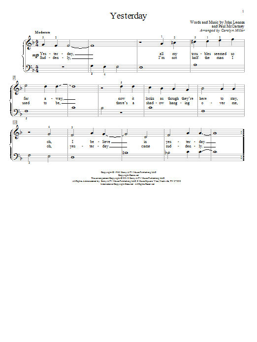 Carolyn Miller Yesterday Sheet Music Notes & Chords for Educational Piano - Download or Print PDF