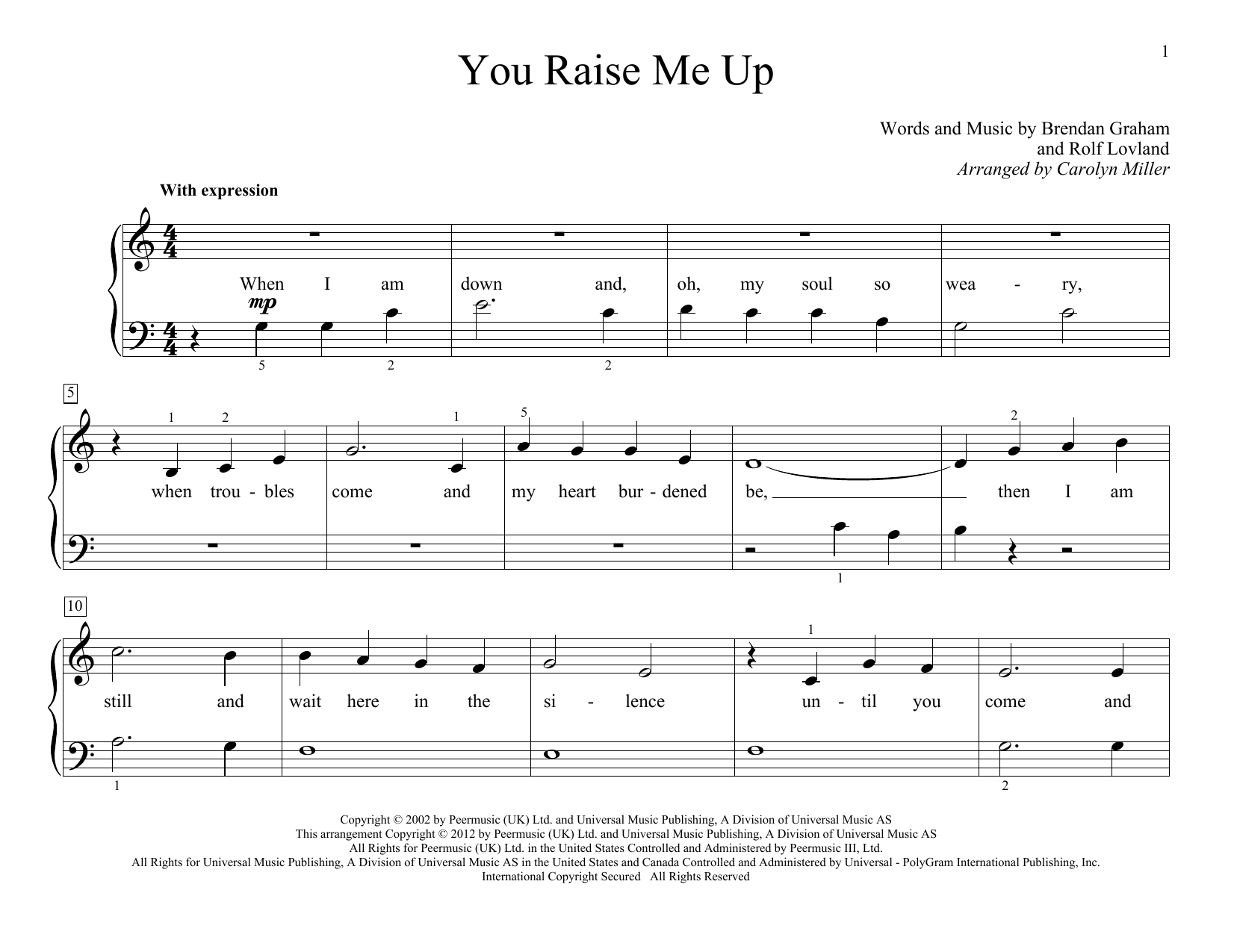 Carolyn Miller You Raise Me Up Sheet Music Notes & Chords for Educational Piano - Download or Print PDF