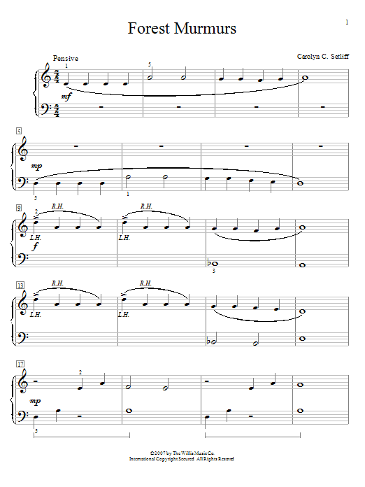 Preview Carolyn C. Setliff Forest Murmurs Children sheet music, notes and chords for Educational Piano, SKU: 58696 Forest Murmurs sheet music