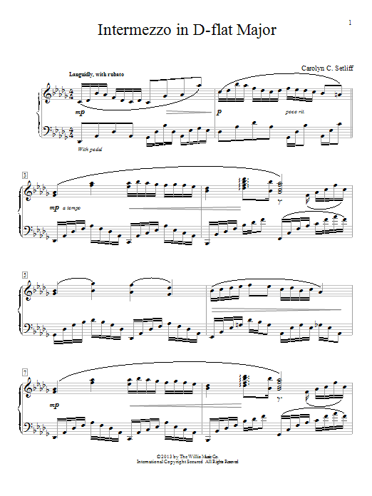 Preview Carolyn C. Setliff Intermezzo In D-Flat Major Pop sheet music, notes and chords for Educational Piano, SKU: 94985 Intermezzo In D-Flat Major sheet music