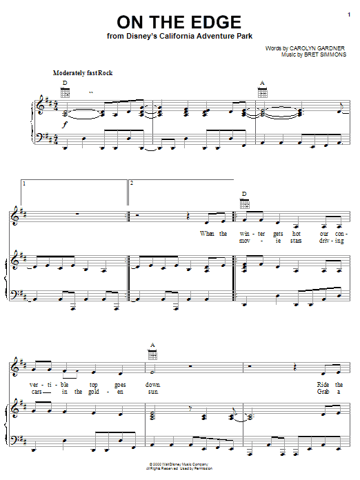 Preview Carolyn Gardner On The Edge Film and TV sheet music, notes and chords for Piano, Vocal & Guitar (Right-Hand Melody), SKU: 23680 sheet music, piano notes, chords, guitar tabs, score, transpose, transcribe, how to play, guide, download, learn, tutorial, progression, song, artist, awards, billboard, mtv, vh1, tour, single, album, release