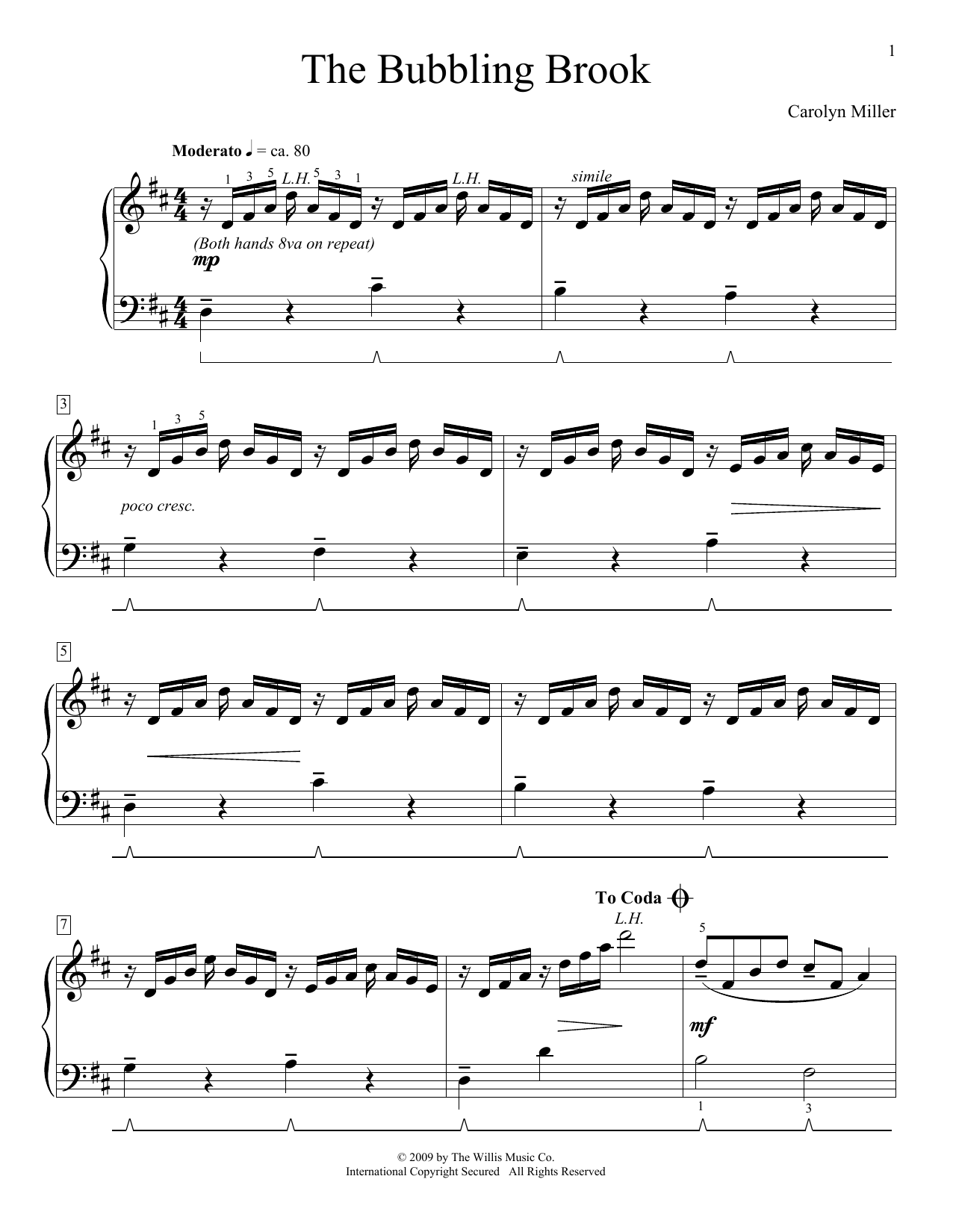 Preview Carolyn Miller The Bubbling Brook Classical sheet music, notes and chords for Educational Piano, SKU: 72367 The Bubbling Brook sheet music