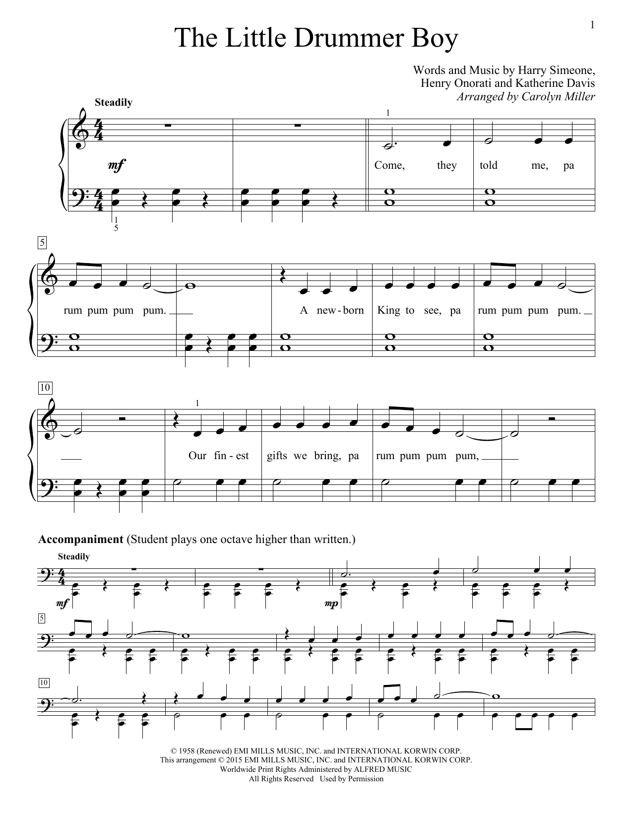 Preview Carolyn Miller The Little Drummer Boy Winter sheet music, notes and chords for Educational Piano, SKU: 173415 The Little Drummer Boy sheet music