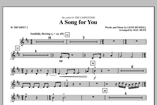Carpenters A Song For You (arr. Mac Huff) - Bb Trumpet 2 Sheet Music Notes & Chords for Choir Instrumental Pak - Download or Print PDF