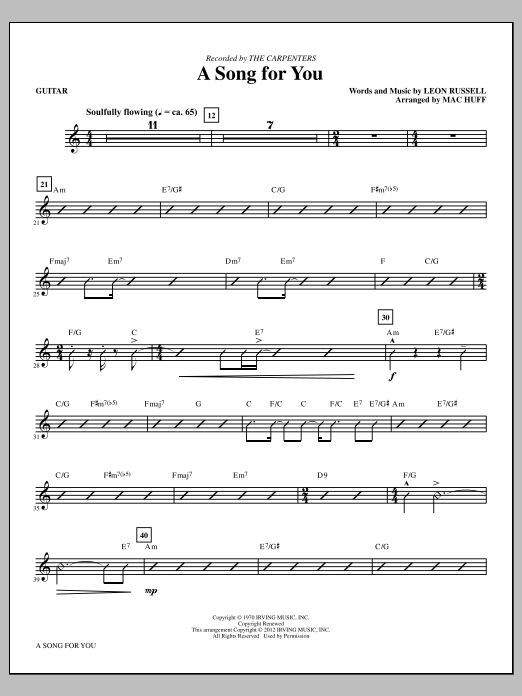 Carpenters A Song For You (arr. Mac Huff) - Guitar Sheet Music Notes & Chords for Choir Instrumental Pak - Download or Print PDF