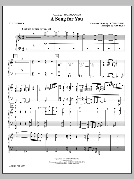 Carpenters A Song For You (arr. Mac Huff) - Synthesizer Sheet Music Notes & Chords for Choir Instrumental Pak - Download or Print PDF