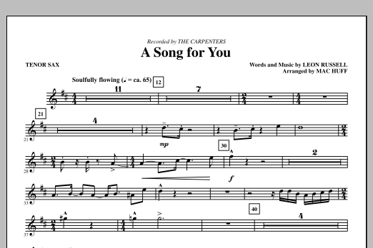 Carpenters A Song For You (arr. Mac Huff) - Tenor Saxophone Sheet Music Notes & Chords for Choir Instrumental Pak - Download or Print PDF