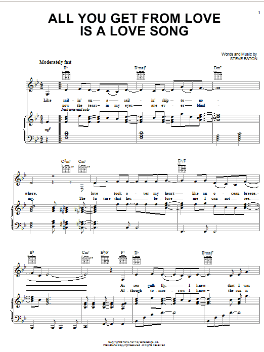 Carpenters All You Get From Love Is A Love Song Sheet Music Notes & Chords for Piano, Vocal & Guitar (Right-Hand Melody) - Download or Print PDF