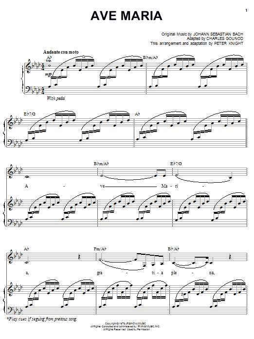 Carpenters Ave Maria Sheet Music Notes & Chords for Piano, Vocal & Guitar (Right-Hand Melody) - Download or Print PDF