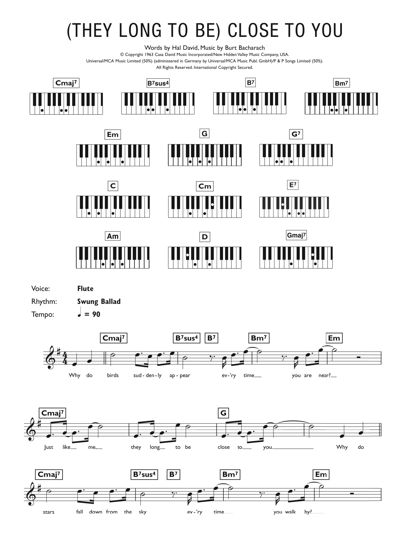 Carpenters Close To You (They Long To Be) Sheet Music Notes & Chords for Piano Chords/Lyrics - Download or Print PDF