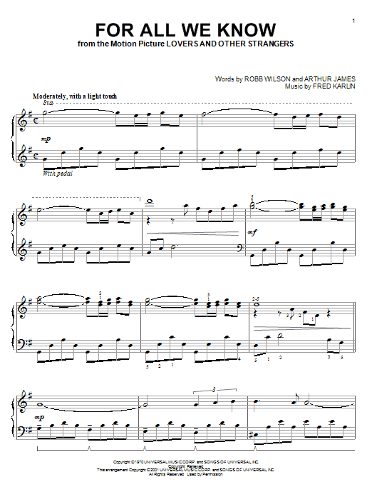 For All We Know sheet music