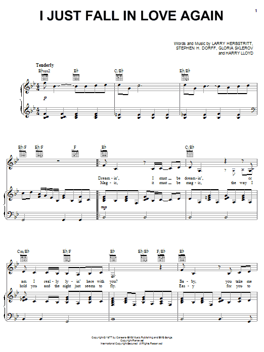 Carpenters I Just Fall In Love Again Sheet Music Notes & Chords for Piano, Vocal & Guitar (Right-Hand Melody) - Download or Print PDF