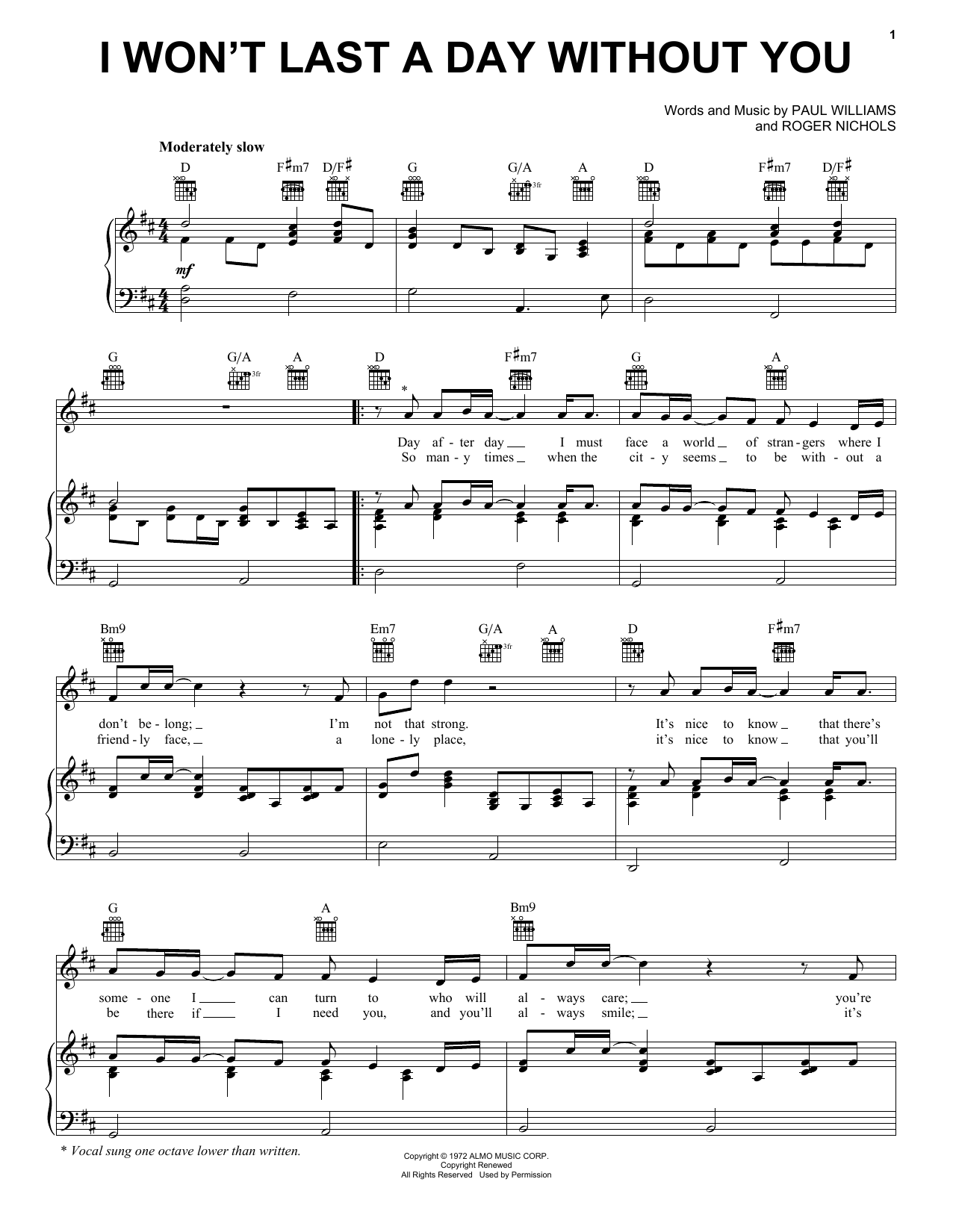 I Won't Last A Day Without You sheet music