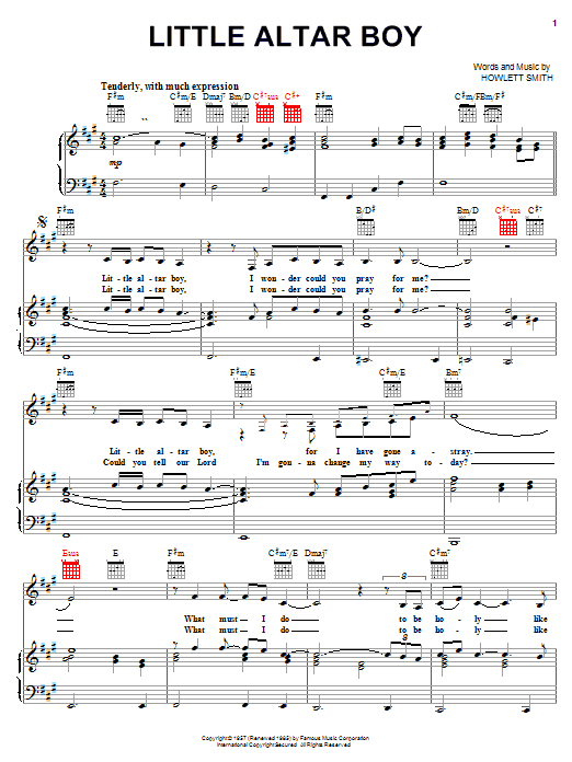 Carpenters Little Altar Boy Sheet Music Notes & Chords for Piano, Vocal & Guitar (Right-Hand Melody) - Download or Print PDF