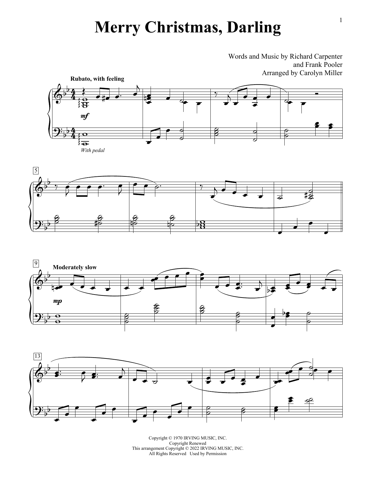 Carpenters Merry Christmas, Darling (arr. Carolyn Miller) Sheet Music Notes & Chords for Educational Piano - Download or Print PDF