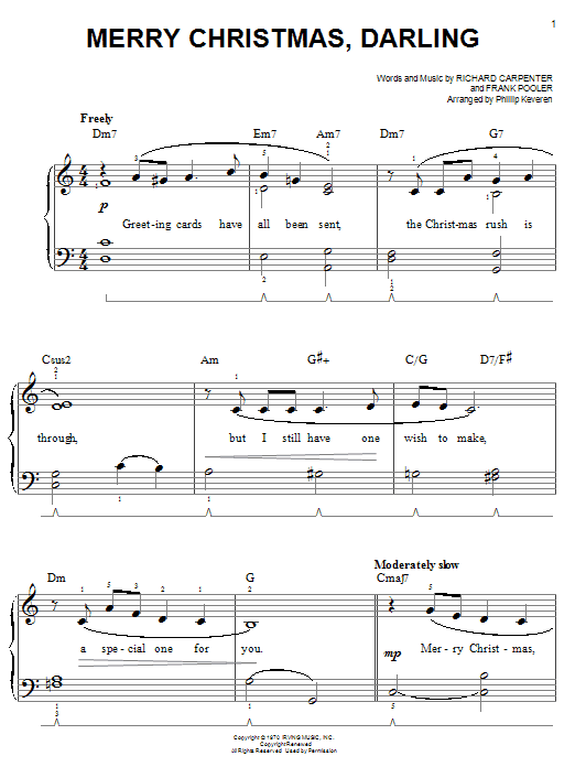 Carpenters Merry Christmas, Darling Sheet Music Notes & Chords for Easy Piano - Download or Print PDF