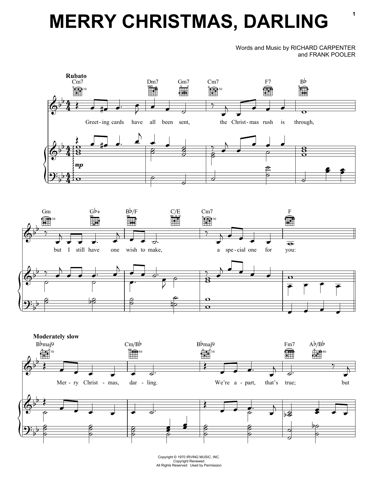 The Carpenters Merry Christmas, Darling Sheet Music Notes & Chords for Violin - Download or Print PDF