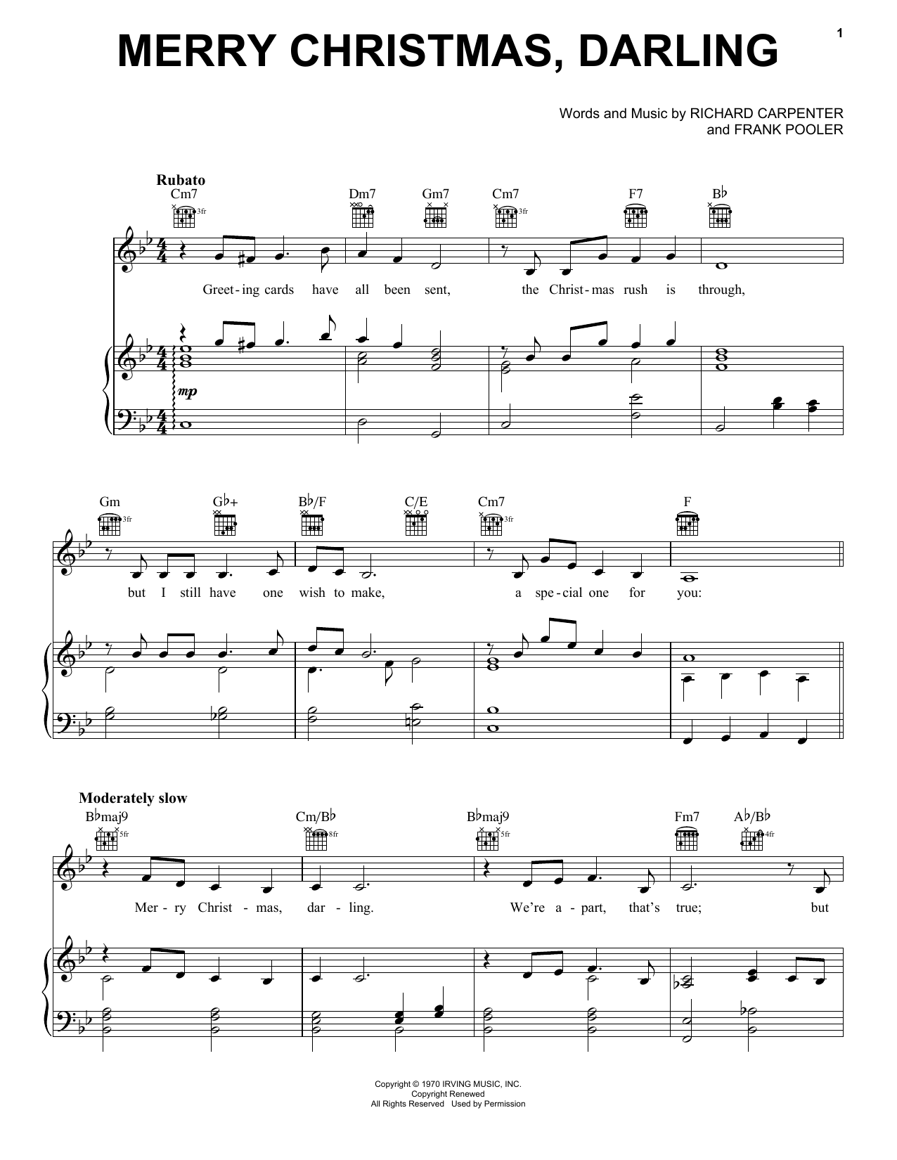 The Carpenters Merry Christmas, Darling Sheet Music Notes & Chords for Alto Saxophone - Download or Print PDF