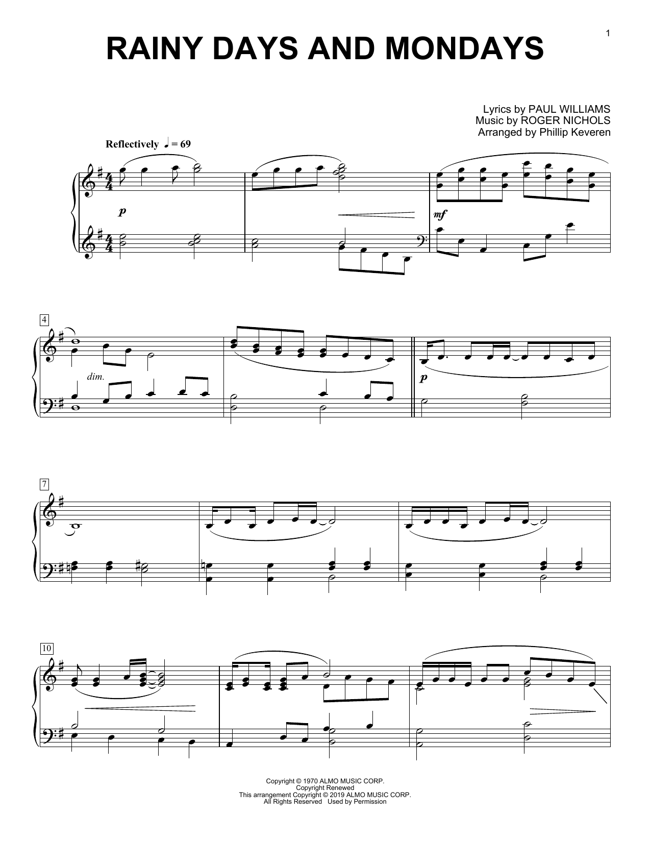 Carpenters Rainy Days And Mondays (arr. Phillip Keveren) Sheet Music Notes & Chords for Piano Solo - Download or Print PDF