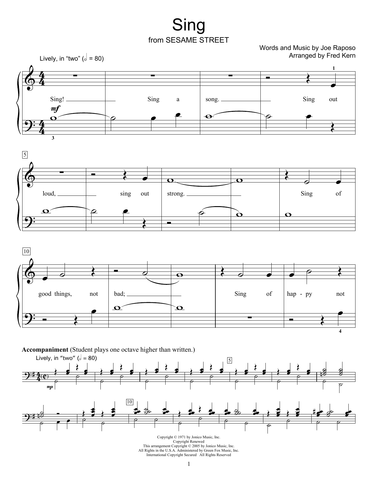 Fred Kern Sing Sheet Music Notes & Chords for Educational Piano - Download or Print PDF