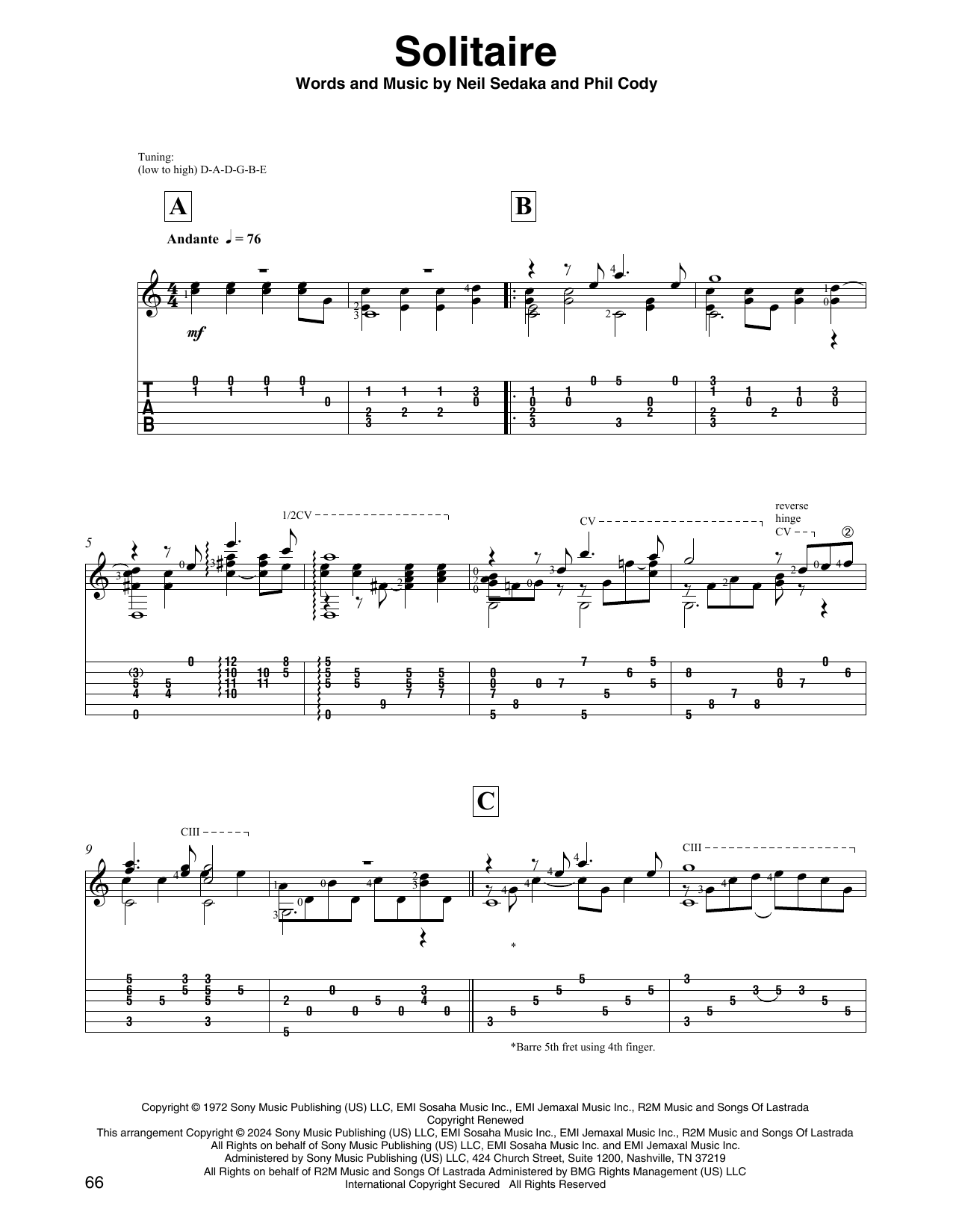 Carpenters Solitaire (arr. David Jaggs) Sheet Music Notes & Chords for Solo Guitar - Download or Print PDF