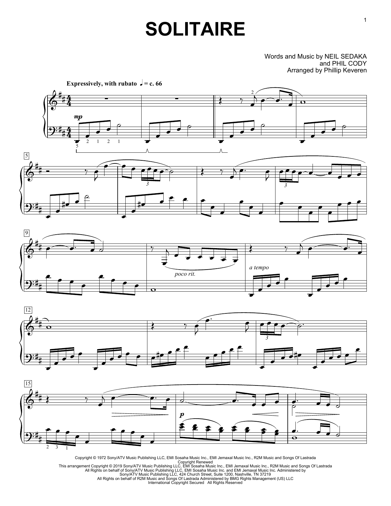 Carpenters Solitaire (arr. Phillip Keveren) Sheet Music Notes & Chords for Piano Solo - Download or Print PDF