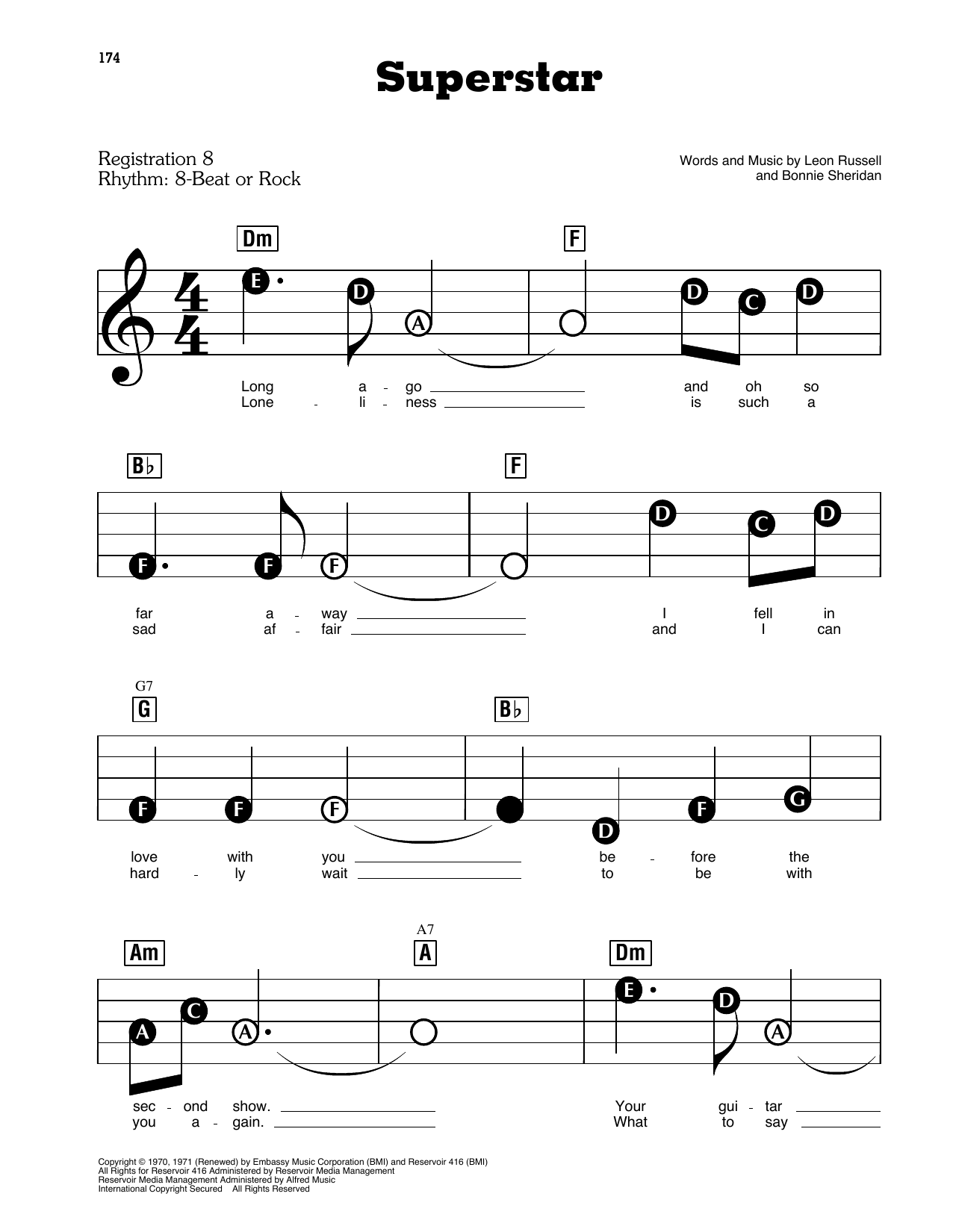 Carpenters Superstar Sheet Music Notes & Chords for Piano, Vocal & Guitar (Right-Hand Melody) - Download or Print PDF