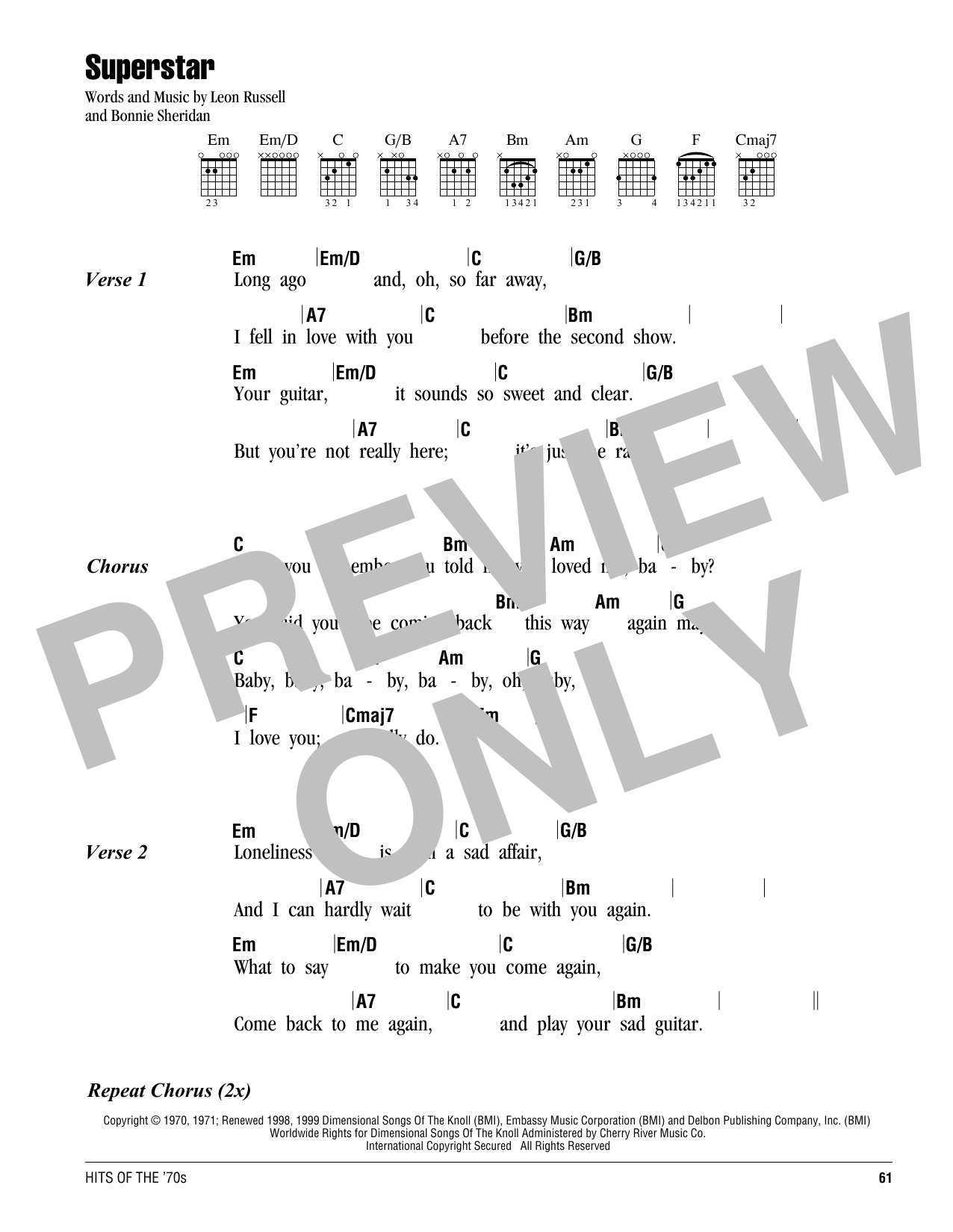 Carpenters Superstar Sheet Music Notes & Chords for Lyrics & Chords - Download or Print PDF