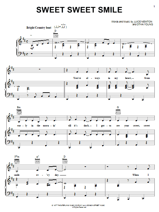 Carpenters Sweet Sweet Smile Sheet Music Notes & Chords for Piano, Vocal & Guitar (Right-Hand Melody) - Download or Print PDF Carpenters Sweet Sweet Smile Sheet Music Notes & Chords for Piano, Vocal & Guitar (Right-Hand Melody) - Download or Print PDF