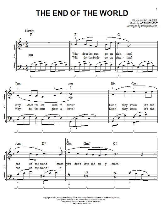 Carpenters The End Of The World Sheet Music Notes & Chords for Easy Piano - Download or Print PDF