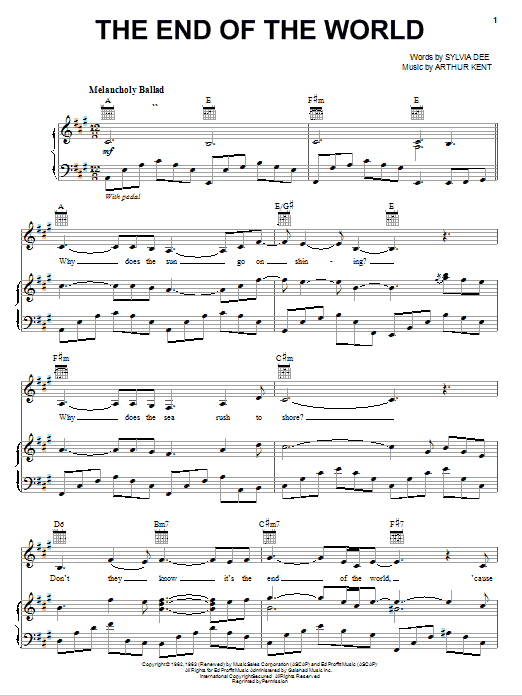 Carpenters The End Of The World Sheet Music Notes & Chords for Piano, Vocal & Guitar (Right-Hand Melody) - Download or Print PDF