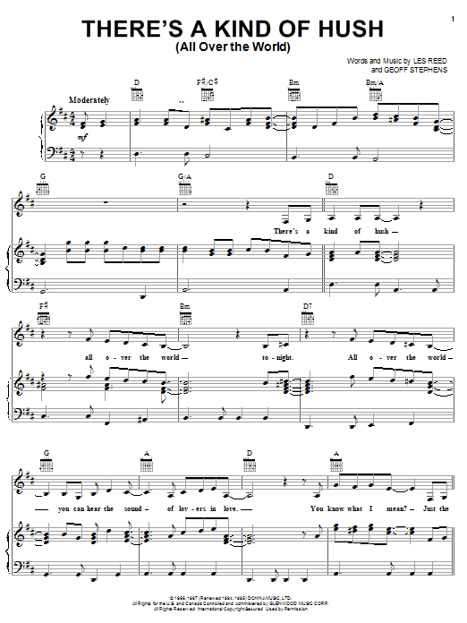 Preview Carpenters There's A Kind Of Hush (All Over The World) Pop sheet music, notes and chords for Ukulele, SKU: 193739 There's A Kind Of Hush (All Over The World) sheet music